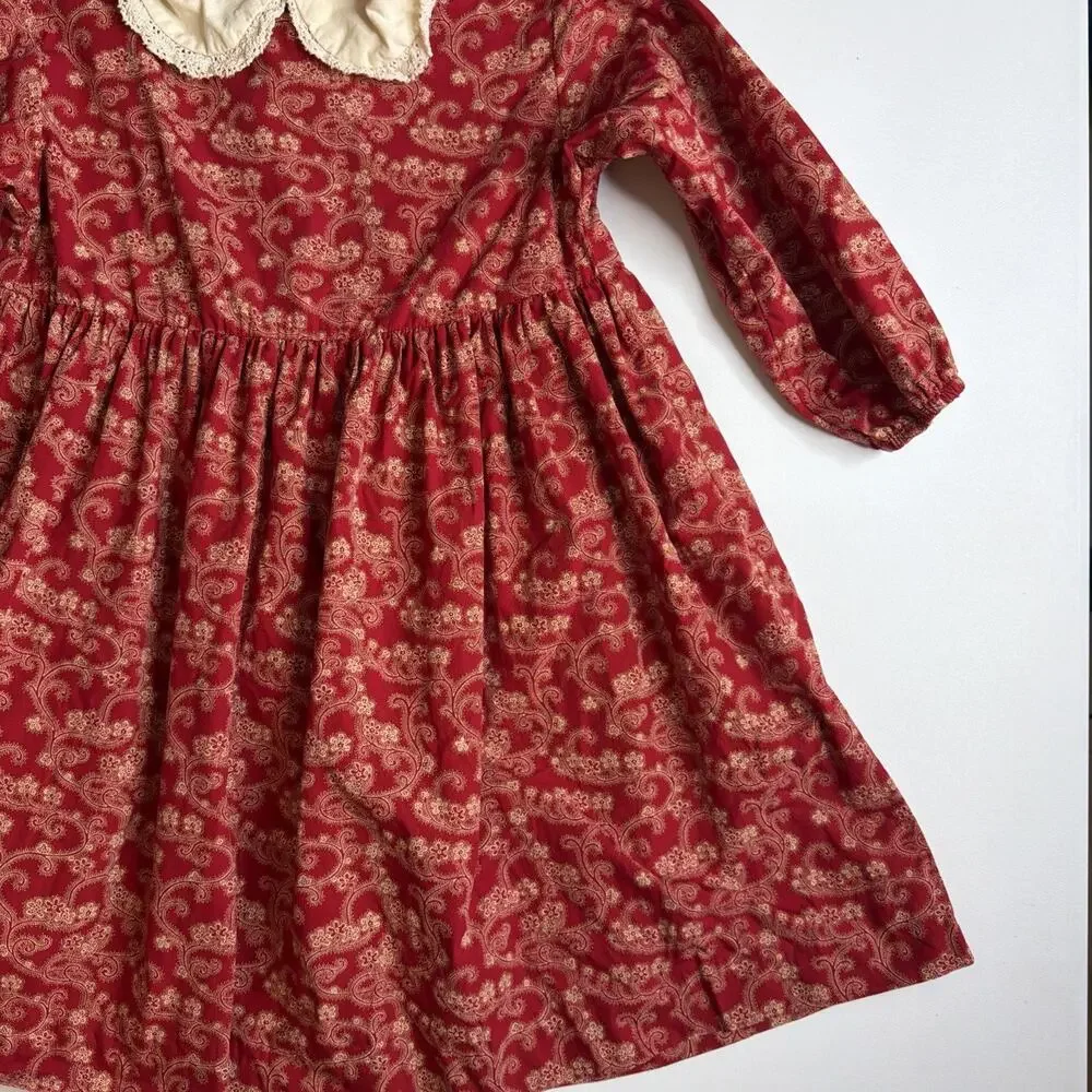 Vintage Traditions Pamela Kline Girls Dress Size 3T Red Floral Cottagecore